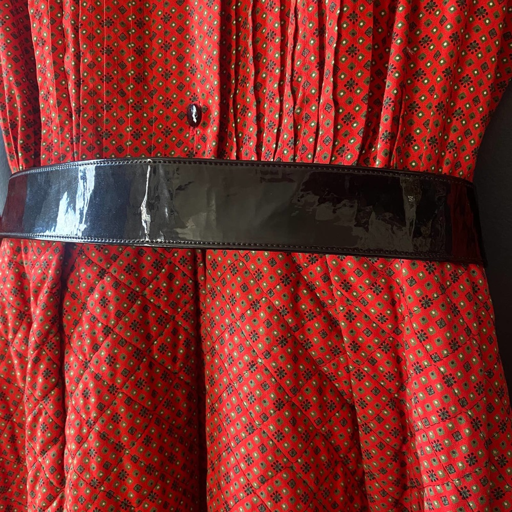 Vintage 1950's Mr. Mort Lord & Taylor Quilted Red Secretary Belted Midi Dress - Picture 4 of 12